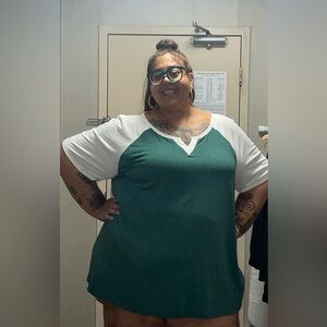 Plus Size 5X+ BloomChic Forest Green and White Raglan Tunic Tee